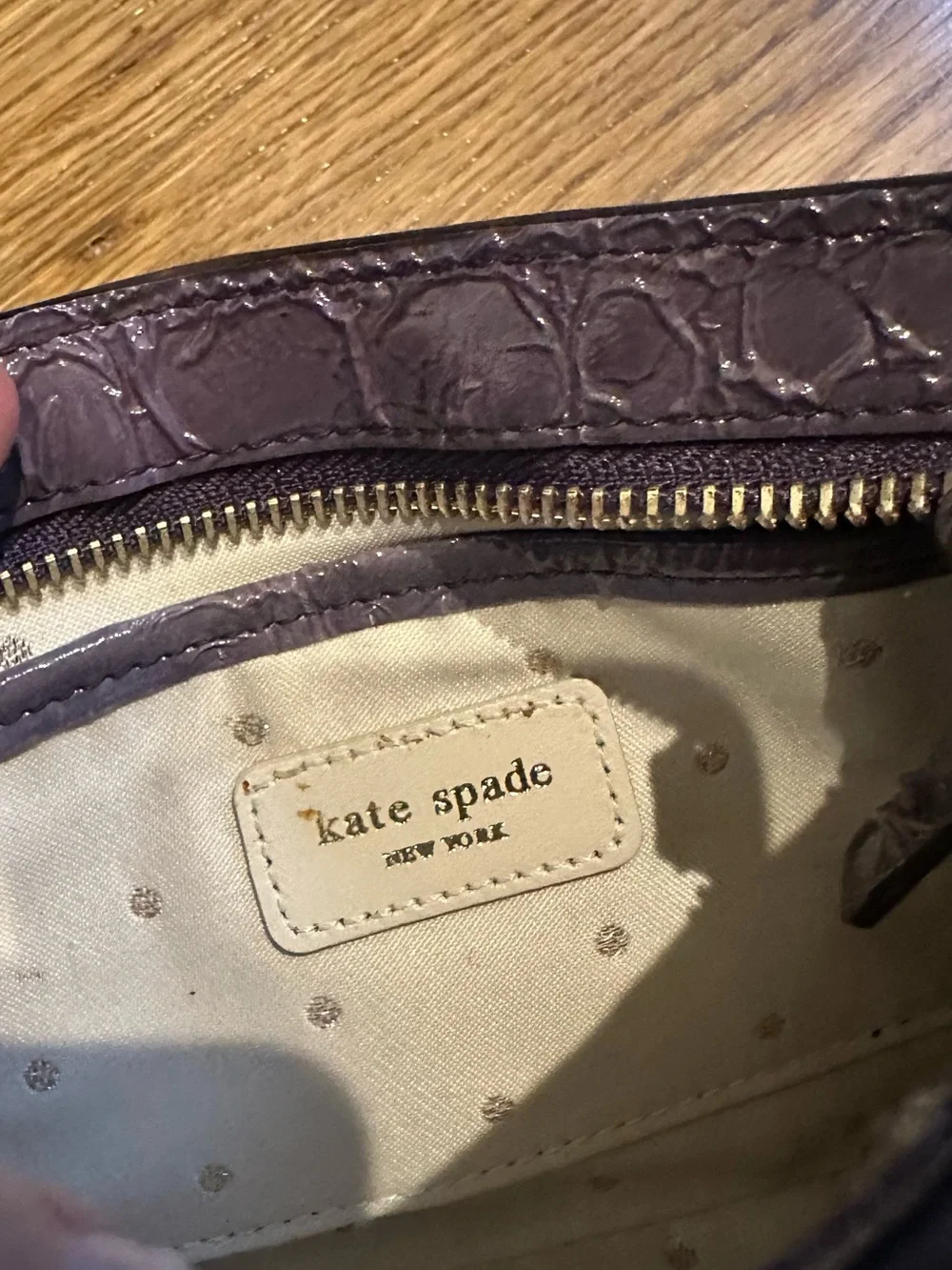 kate spade dark purple croc-embossed chain crossbody with gold plaque